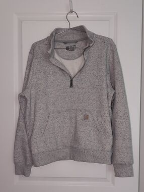 Carhartt Sweatshirt Womens Large 12-14 Gray Relaxed Fit Quarter Zip TS5657-W